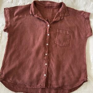 Cut Loose Red Rust Colored Button Down Linen Shirt